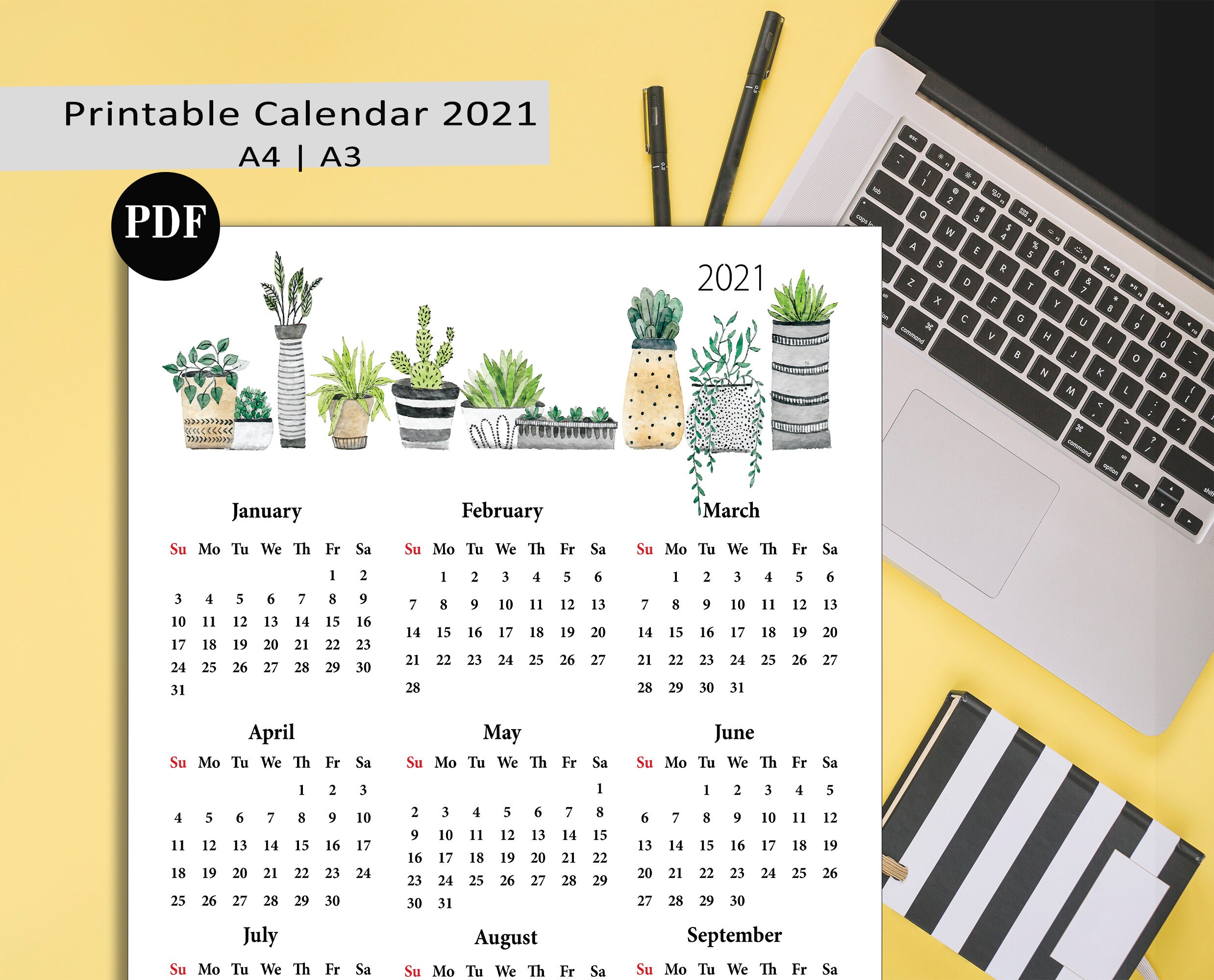cactus-calendar-printable-wall-calendar-a4-a3-year-large-etsy
