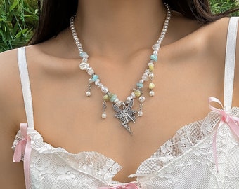 Bohemia Little Fairy Pendant Pearl Chain Tassel Necklace