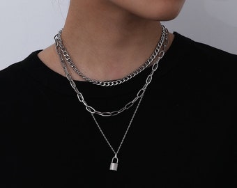 EUEAVAN Geometric Heart Stainless Steel Pendant Metal Punk Fashion Necklace with Adjustable Chain for Men Women EUEAVAN Geometric Heart Stainless Steel Pendant Metal Punk Fashion Necklace with Adjustable Chain for Men Women
