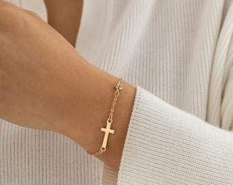Dainty CZ Inlaid Cross Bracelet