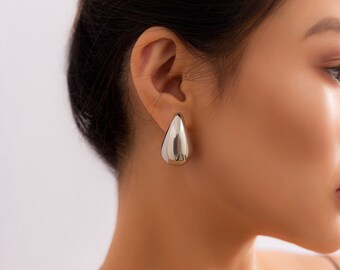 Geometric Gold Silver Tone Chunky Waterdrop Earrings