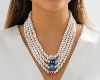 Bohemia Colorful Dice Charm Pearl Chain Choker Necklace