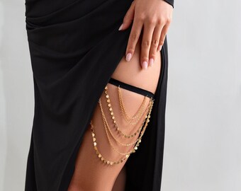 Bohemian Layered Heart Sequins Elastic Thigh Leg Chain