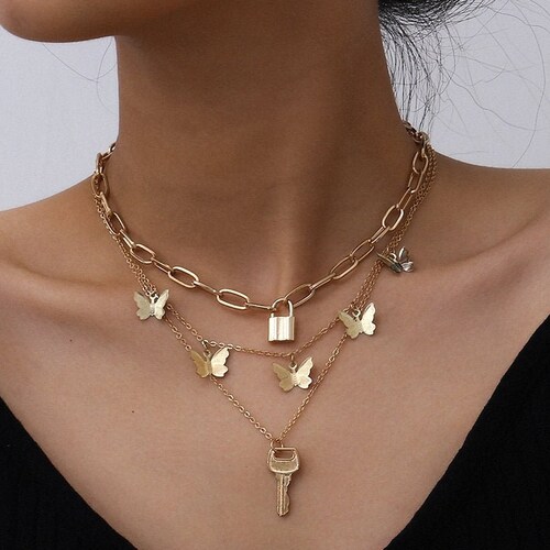 Lock Chain Necklace Etsy