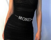 Chic Gold Silver Tone Crystal Inlaid Letter Waist Chain - Minimalist Crystal Inlaid Hollow MONEY Charm Belly Chain Belt