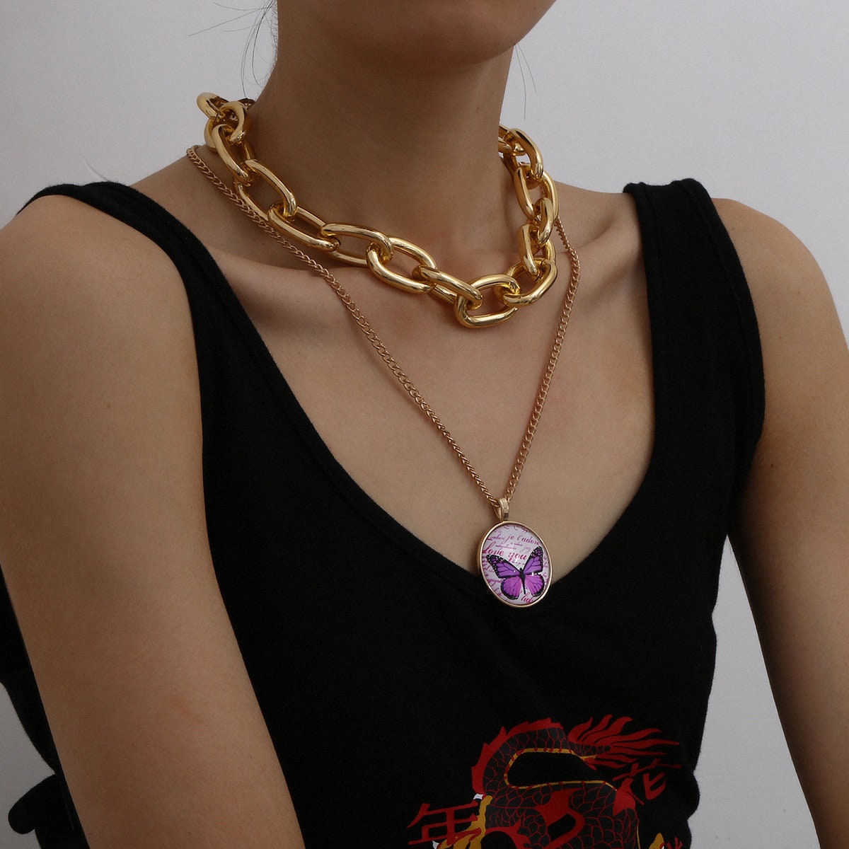 Download Multi-layer Gold Tone Chunky Oval Chain Round Disk ...