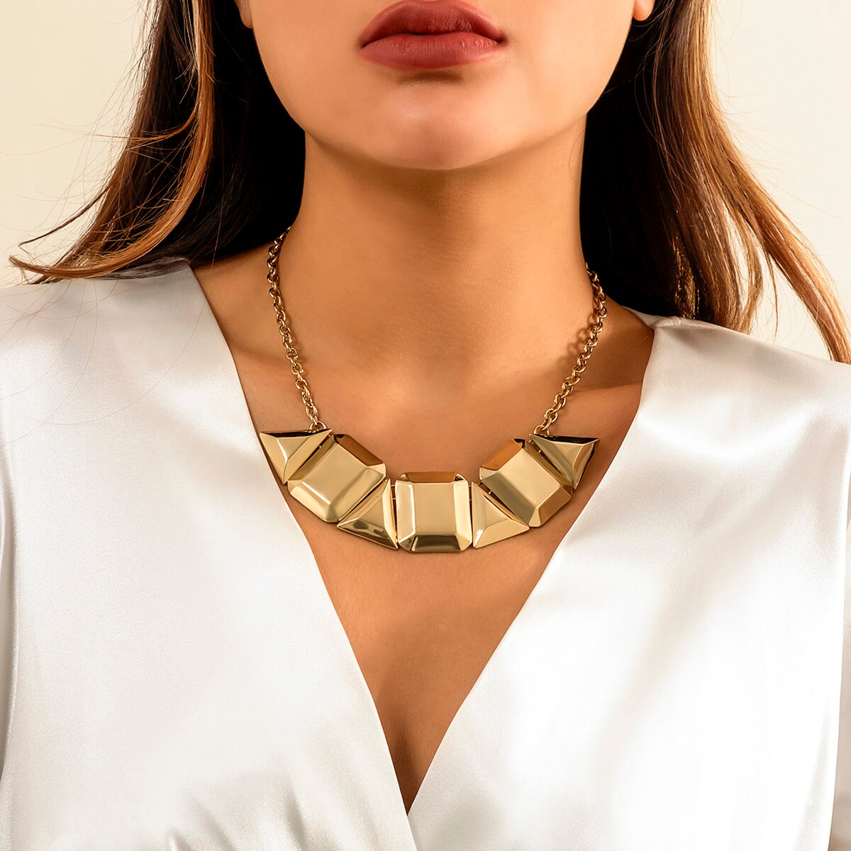 Geometric Chunky Metallic Charm Choker 