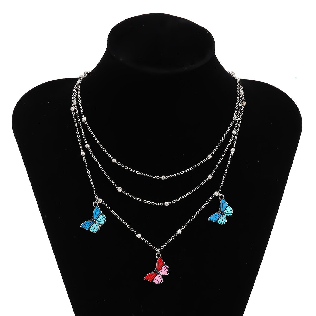 Download Chic Layered Silver Tone Butterfly Pendant Choker Necklace Set