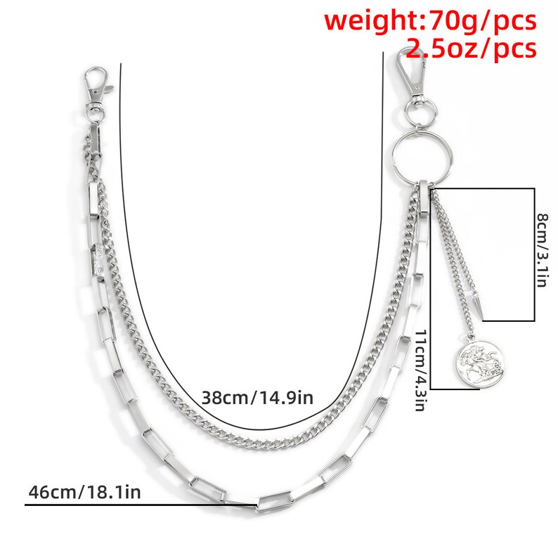 Punk Style Multi-layer Embossed Portrait Coin Pendant Lobster Keyring Trouser Chain