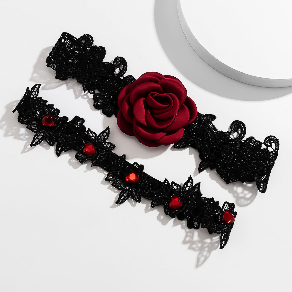 Chic Ruby Rose Floral Lace Garter Set