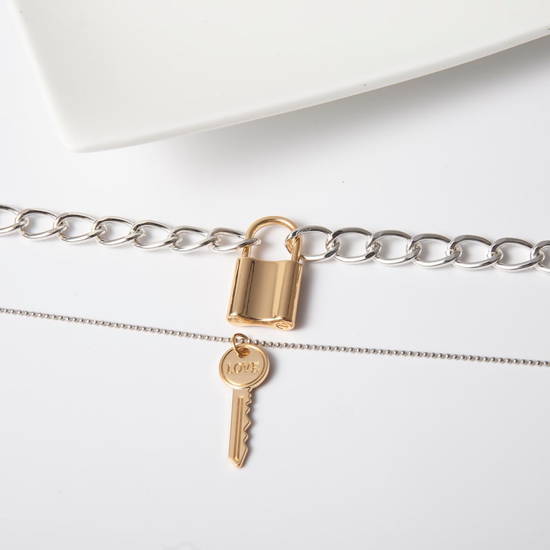 Multilayered Lock & Key Pendant Choker Necklace Etsy