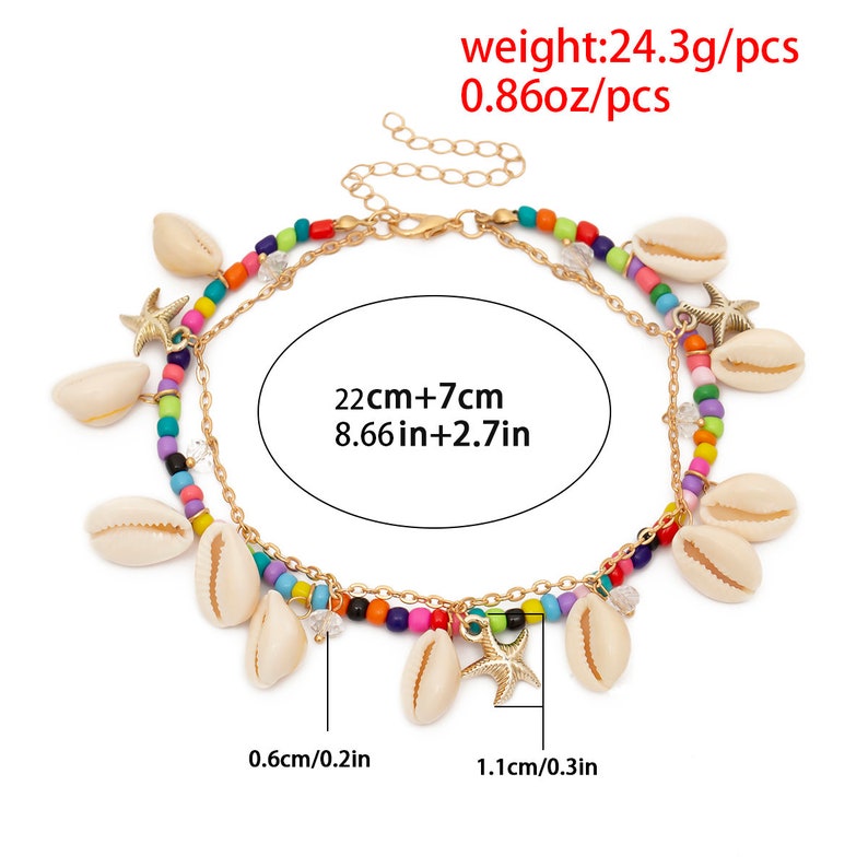 Hawaiian Jamaican Style Cowry Anklet Natural Cowrie Beads Shell Anklet Boho Conch Pendant Beach Foot Jewelry