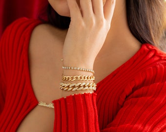 Boho 4 Pieces Rhinestone Inlaid Stackable Bracelet Set