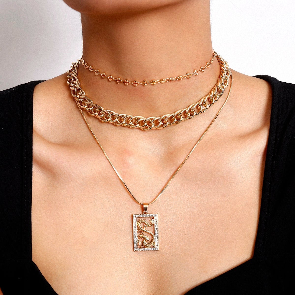 Download Multi-Layer Gold Silver Tone Chunky Curb Link Chain ...