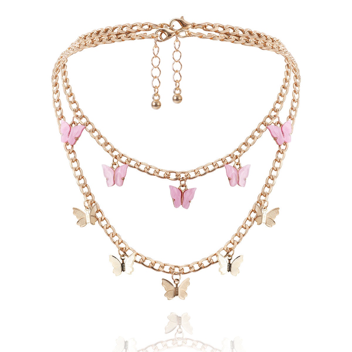 Download Multi-layer Minimalist Gold & Pink Butterfly Pendant ...