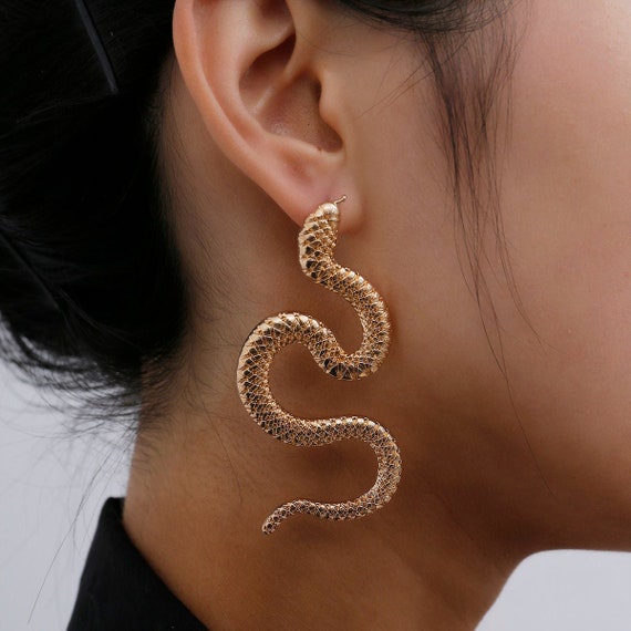 Aretes colgantes de serpiente gran tamaño minimalistas en - Etsy México