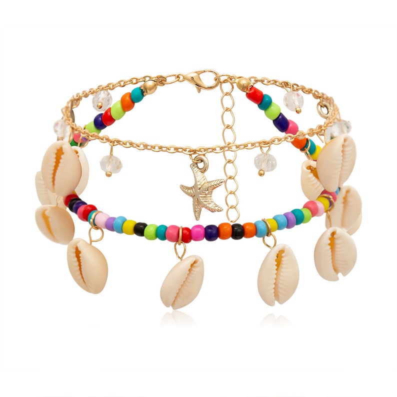 Hawaiian Jamaican Style Cowry Anklet Natural Cowrie Beads Shell Anklet Boho Conch Pendant Beach Foot Jewelry