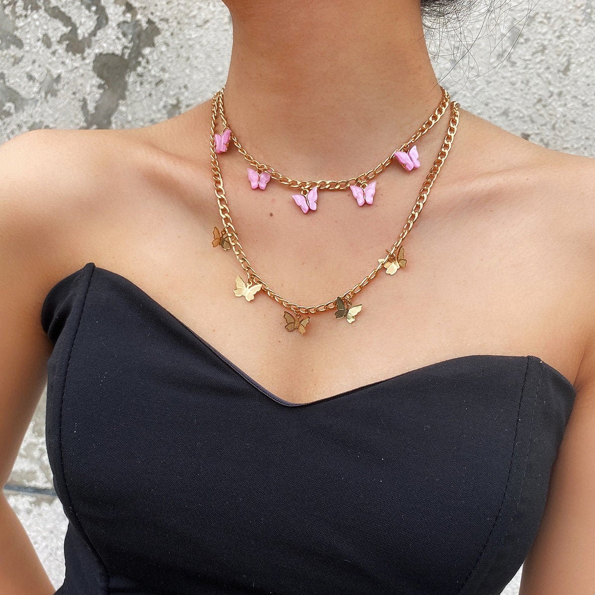 Download Multi-layer Minimalist Gold & Pink Butterfly Pendant ...