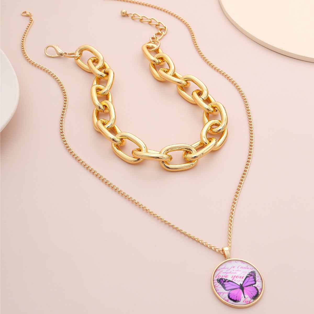 Download Multi-layer Gold Tone Chunky Oval Chain Round Disk ...