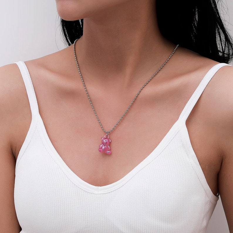 Minimalist Bear Pendant Beaded Necklace