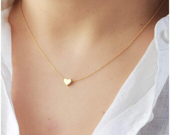 Dainty Gold Silver Tone Heart Necklace - Initial Heart Charm Necklace - Tiny Heart Pendant Necklace