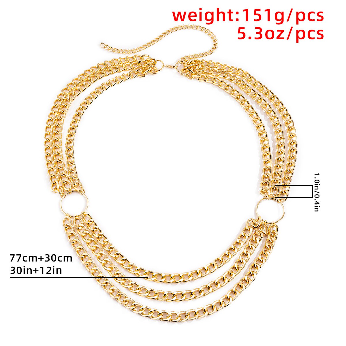 Geometric Layered Gold Silver Tone Curb Link Waist Chain