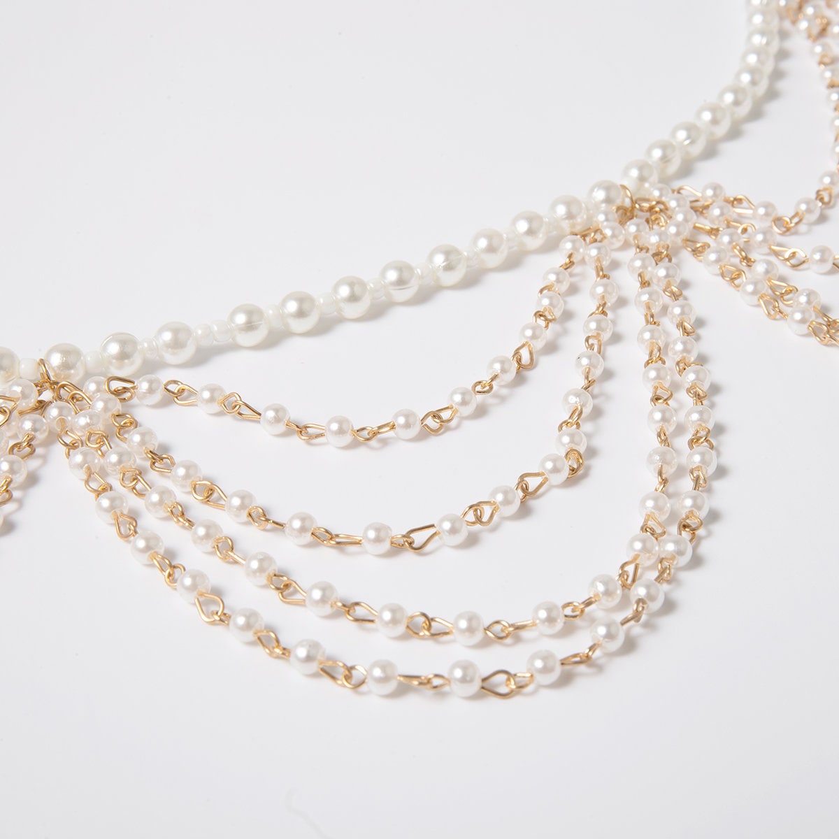 Multilayer Natural Beaded Pearl Waist Chain Wave Tassel Pearl Chain
