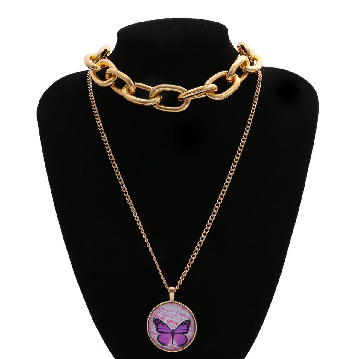 Download Multi-layer Gold Tone Chunky Oval Chain Round Disk ...
