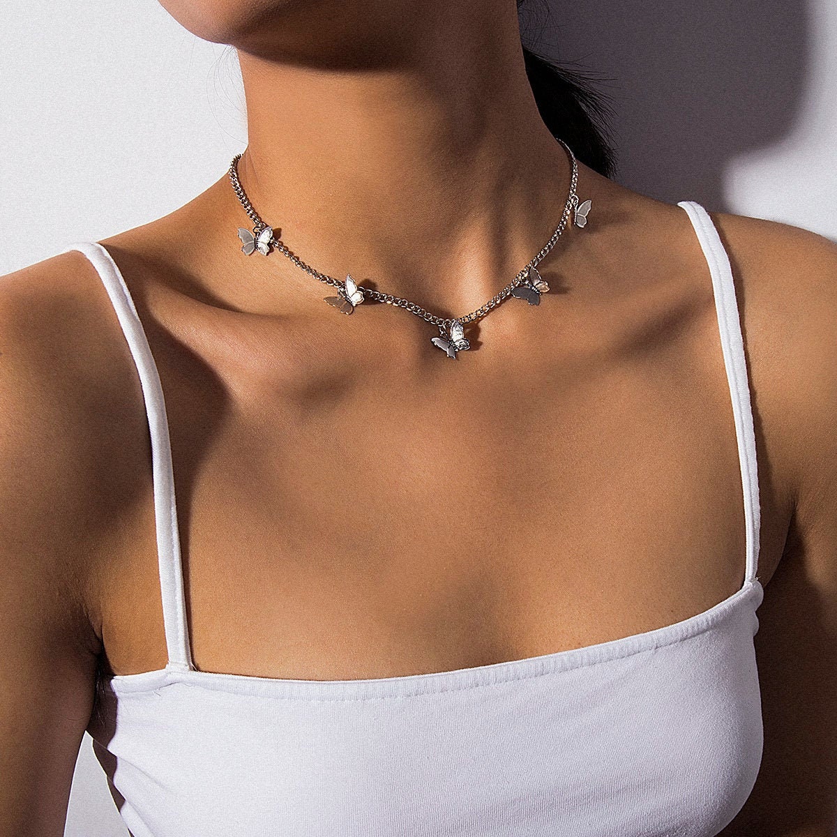Sterling Silver Chain Gift Under 40 Dainty Choker Modern Gift For Her Butterfly Pendant Necklace Minimalist Jewelry