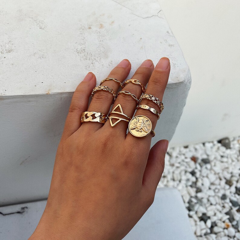 Boho Gold Tone 9 Pieces Ring Set