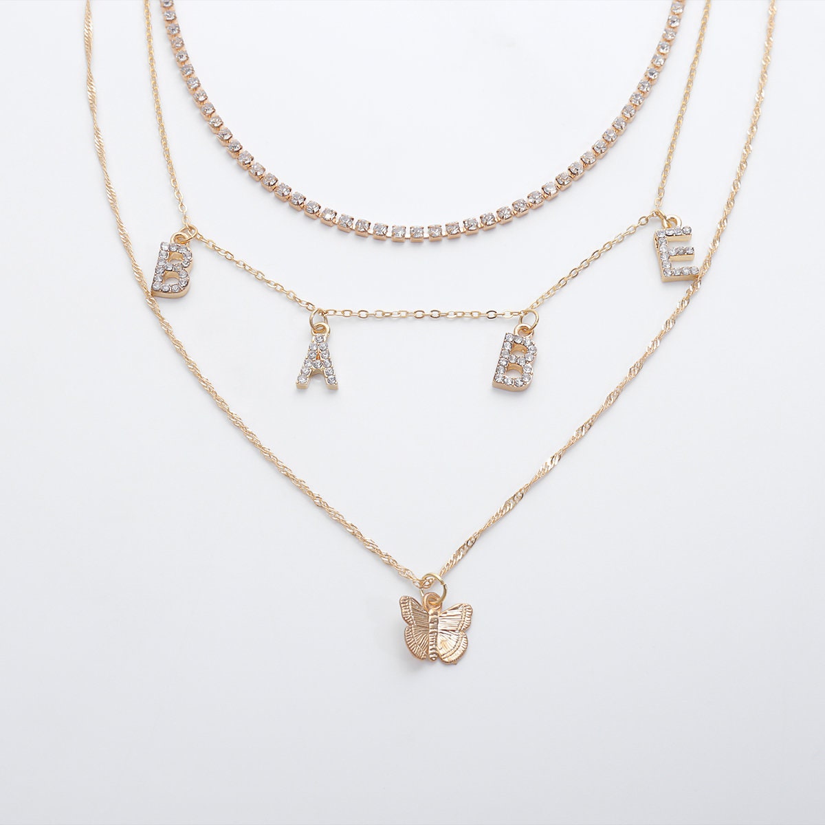 Download Boho Multi-layer Butterfly & Crystal Inlaid Letter Pendant ...