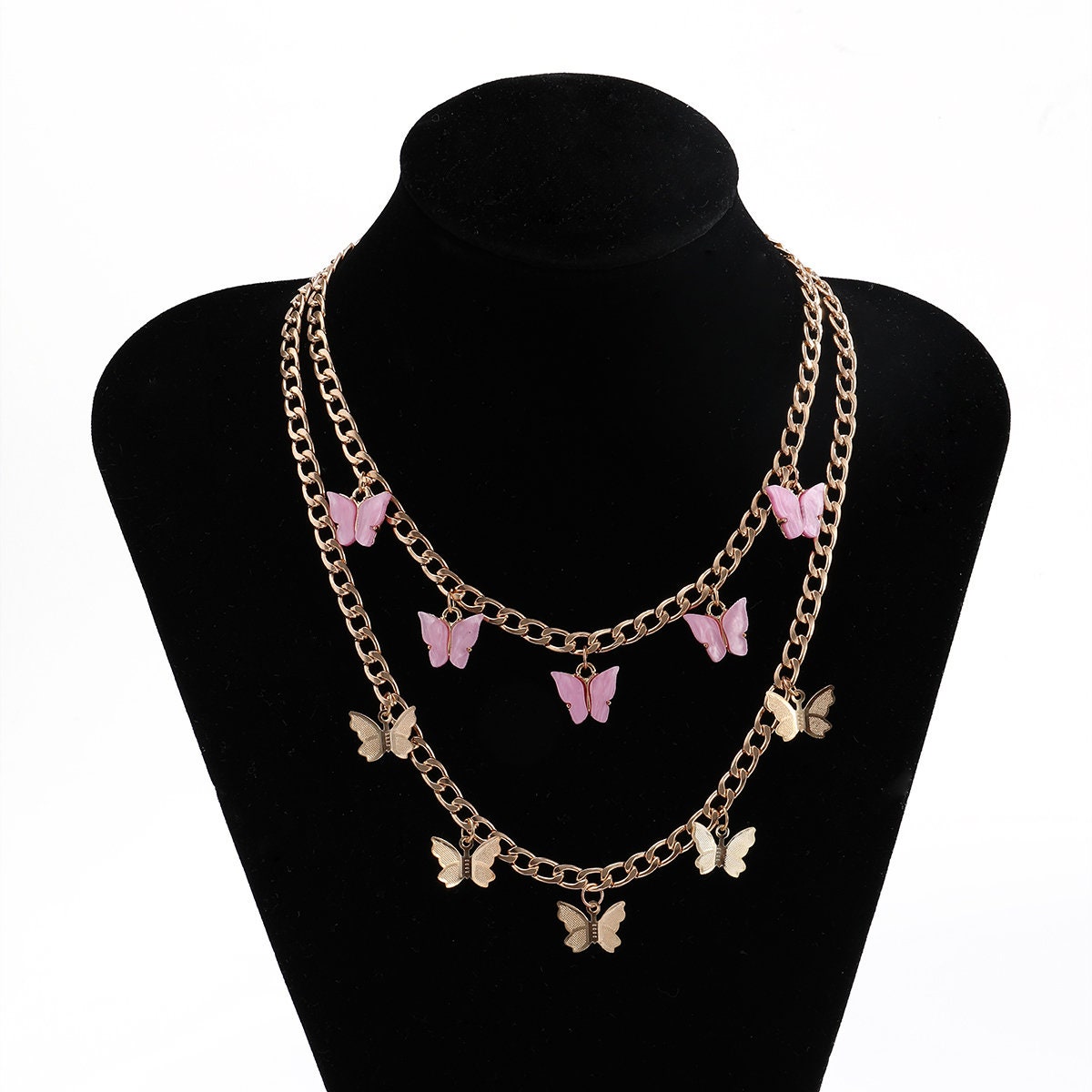 Download Multi-layer Minimalist Gold & Pink Butterfly Pendant ...