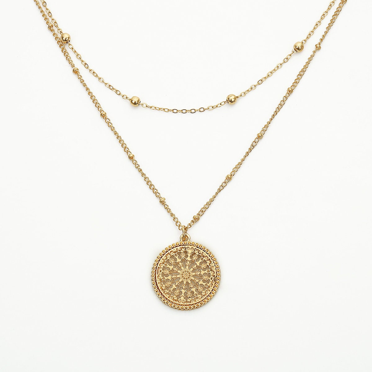 Multi-layer Hollow Pattern Round Disk Pendant Long Chain Necklaces ...