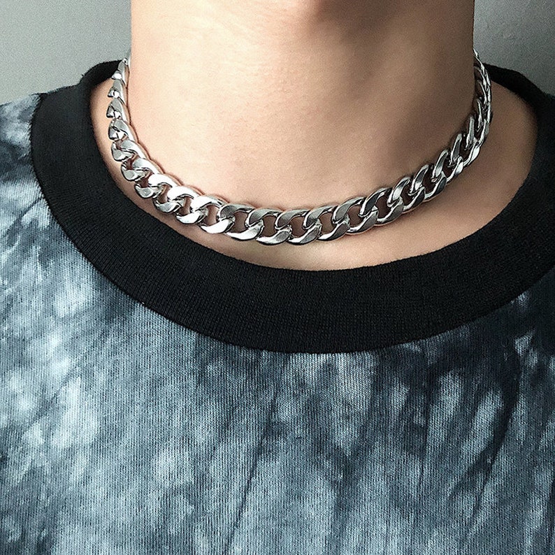Stainless Steel Punk Style Chunky Chain Choker Necklace | Etsy