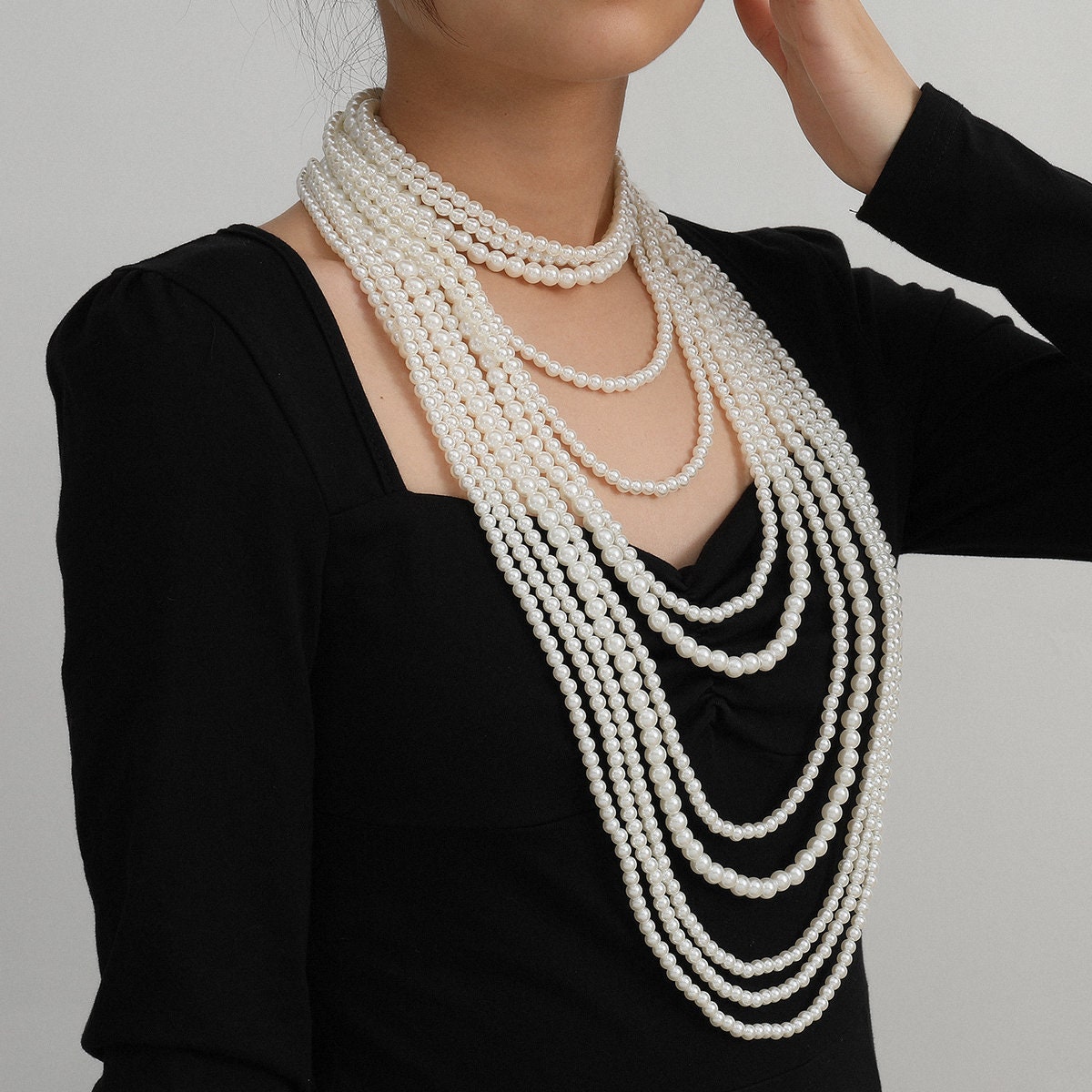 Boho Layered Beaded Pearl Long Chain Choker Necklace Set | Etsy