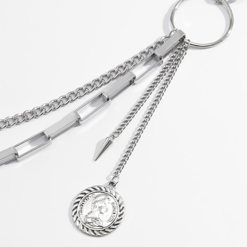 Punk Style Multi-layer Embossed Portrait Coin Pendant Lobster Keyring Trouser Chain