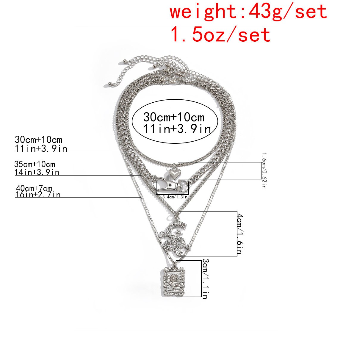 Download Multi-layer Silver Tone Dragon & Heart Charm Pendant ...