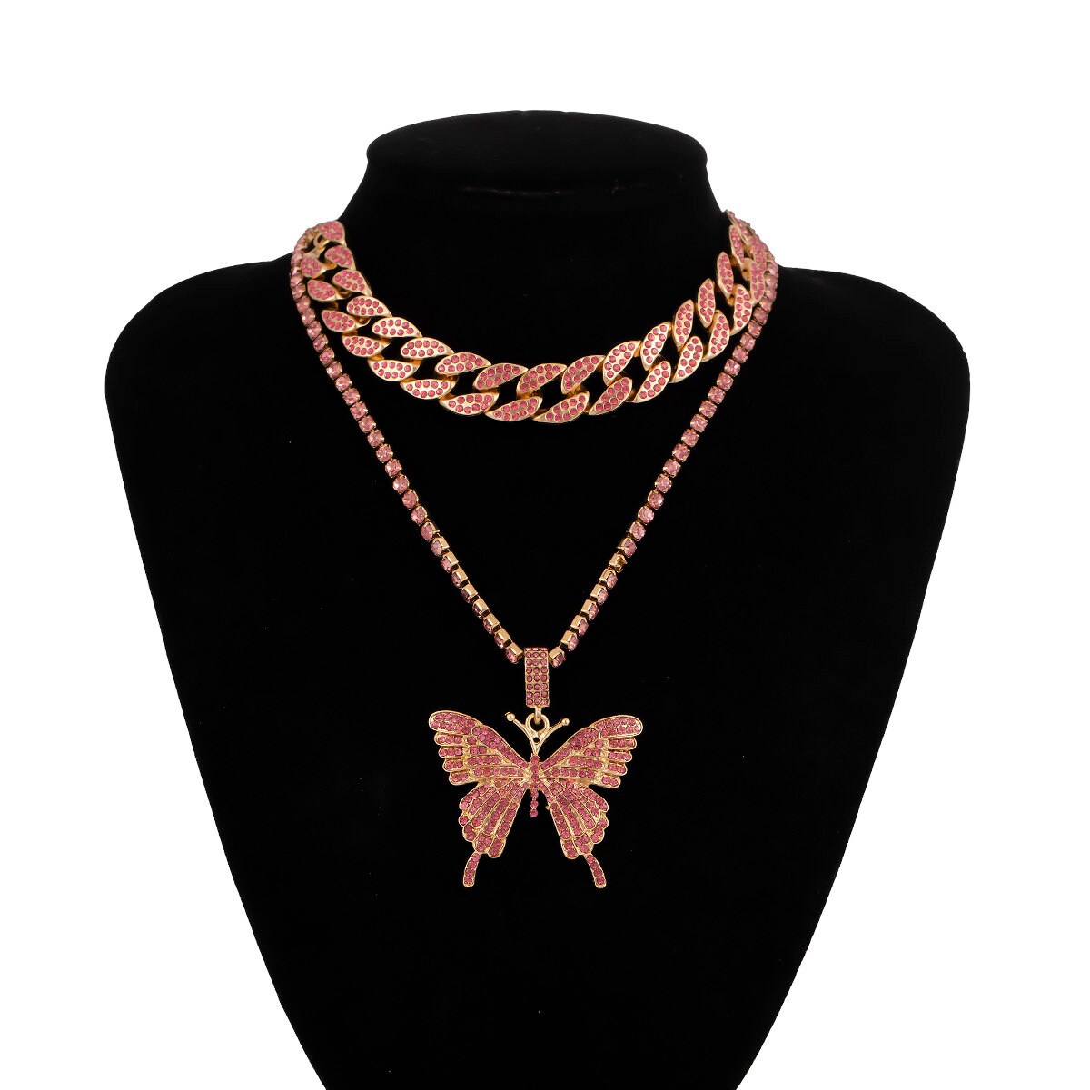 Download Multi-layered Crystal Inlaid Butterfly Pendant Rope Chain ...