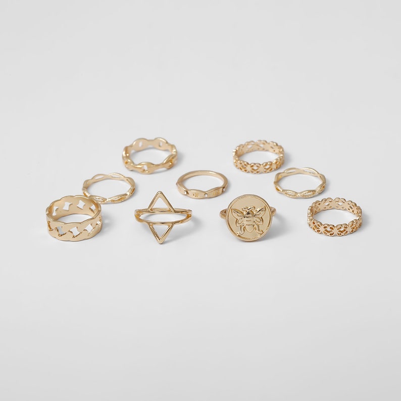 Boho Gold Tone 9 Pieces Ring Set