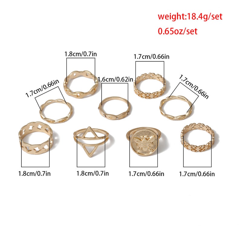 Boho Gold Tone 9 Pieces Ring Set