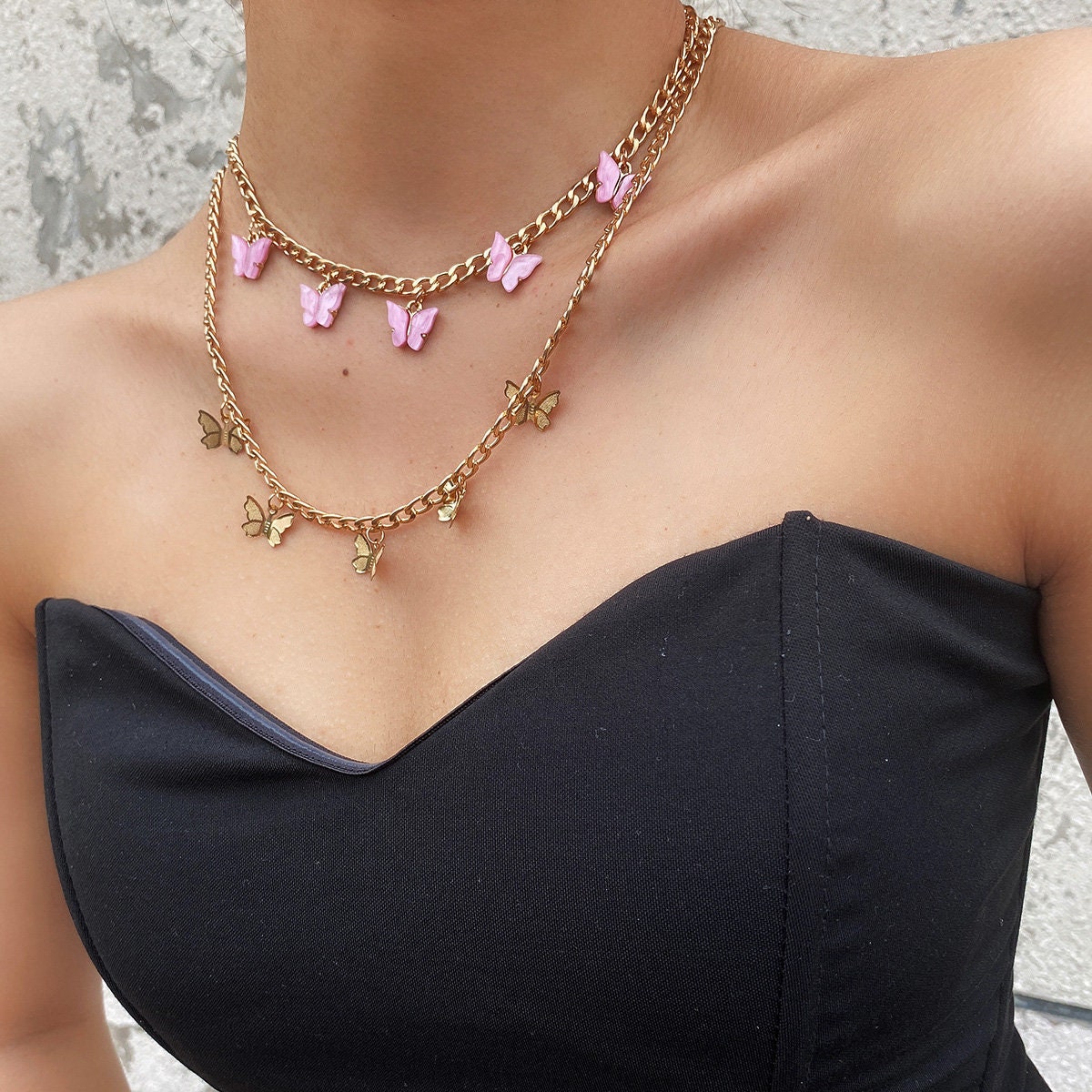 Download Multi-layer Minimalist Gold & Pink Butterfly Pendant ...
