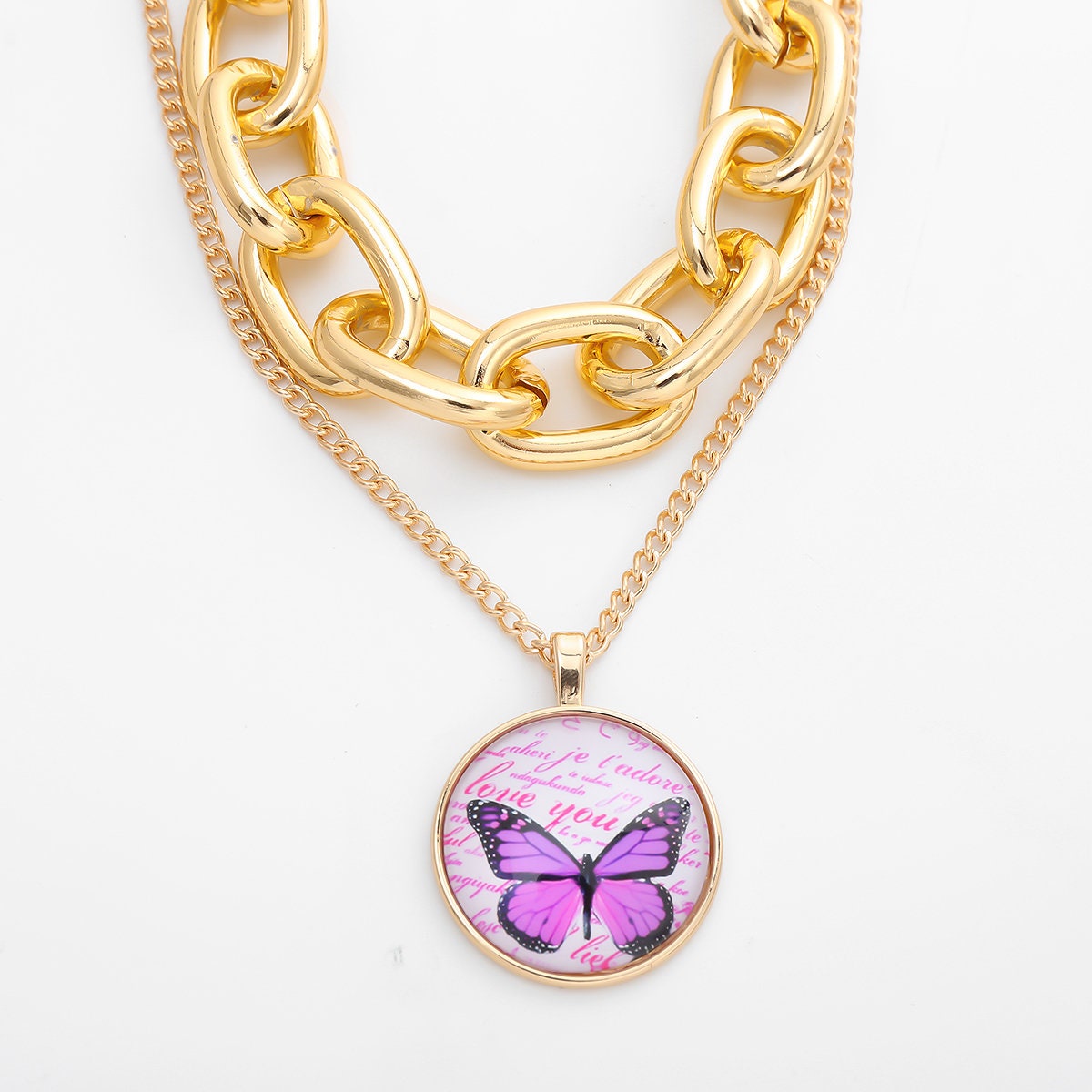 Download Multi-layer Gold Tone Chunky Oval Chain Round Disk ...