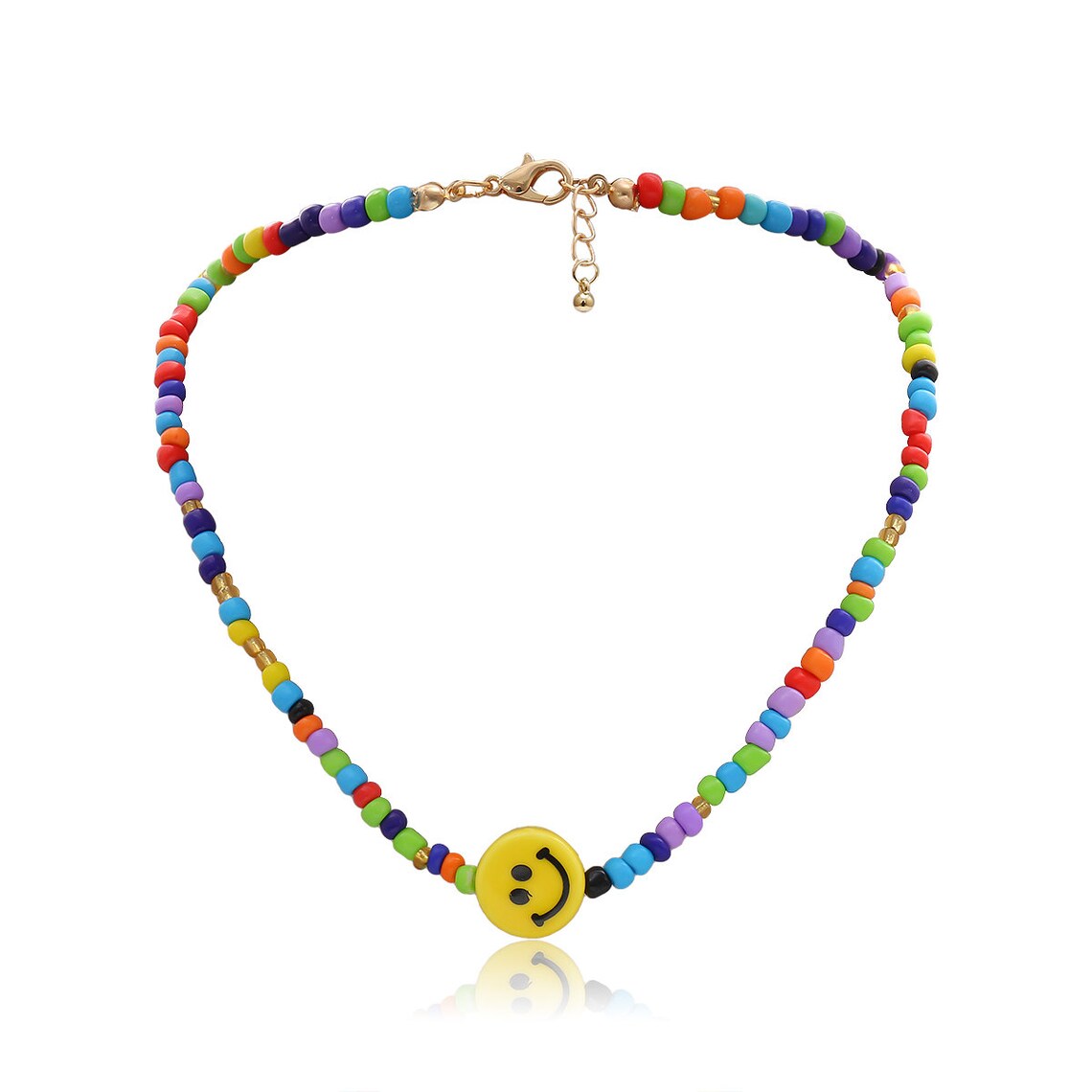 Dainty Multicolor Beaded Chain Emoji Charm Choker Necklace Etsy