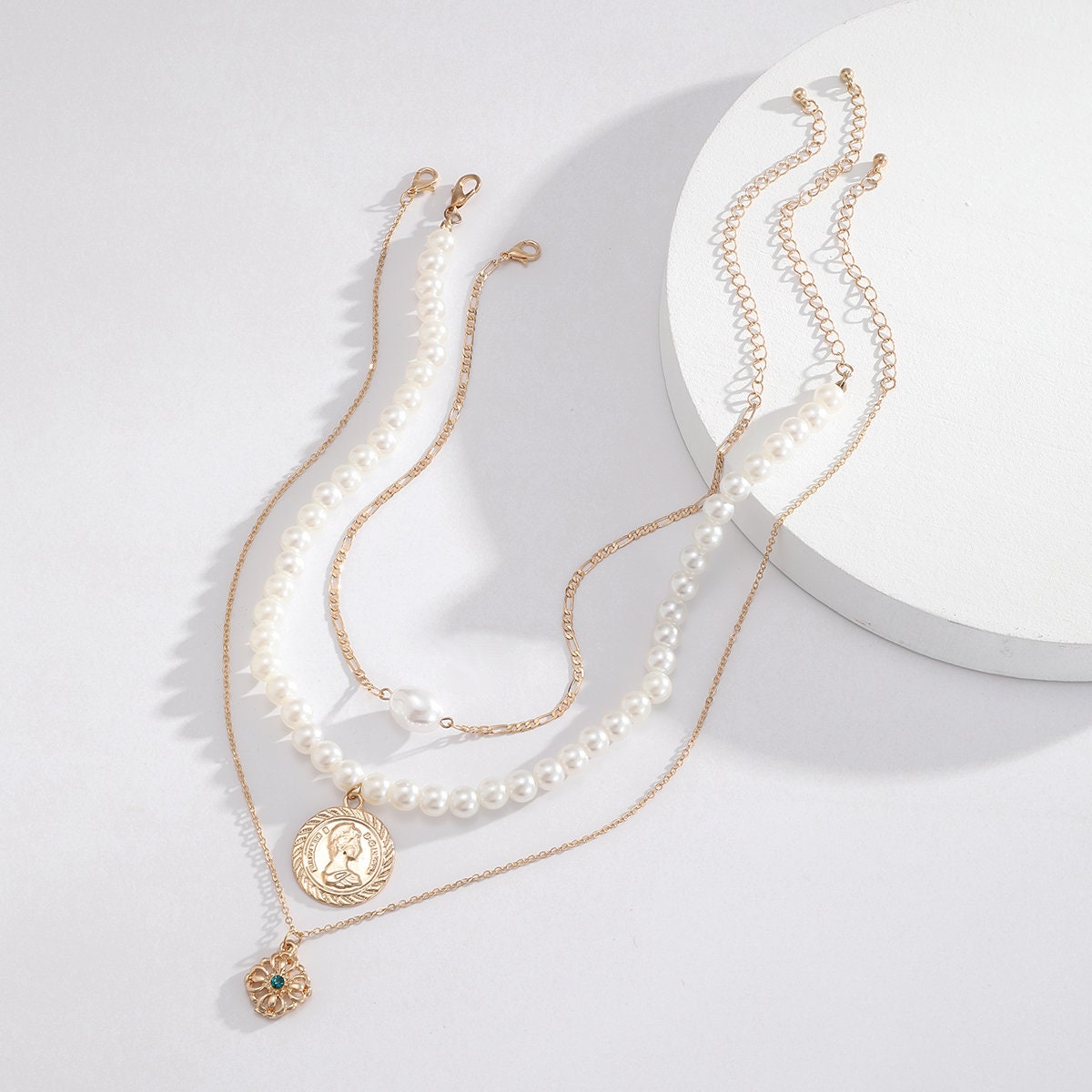 necklace artgalleryzen layered relief boho beaded pearl chain