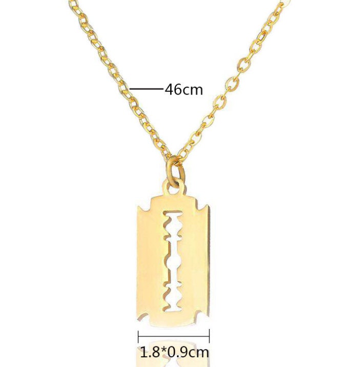 Stainless Steel Razor Blade Pendant Necklace 18K Golden Plated Blade