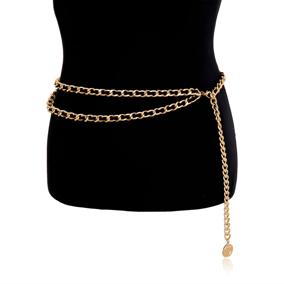 Sexy Gold Tone Velvet Interwoven Waist Chain Relief Coin Pendant