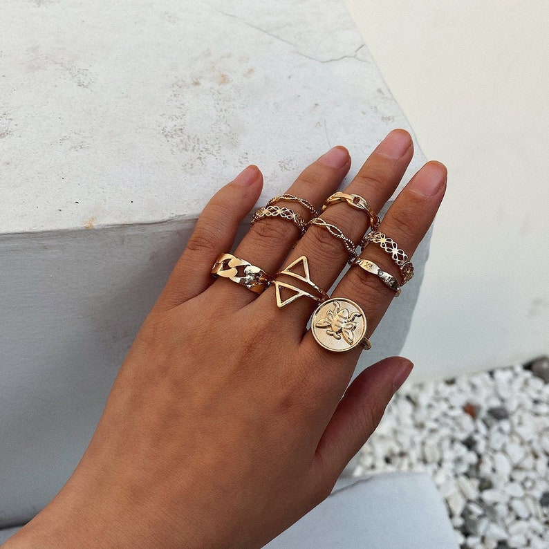 Boho Gold Tone 9 Pieces Ring Set