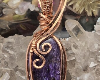 Hand-crafted Wire Wrapped Charoite Crystal Pendant