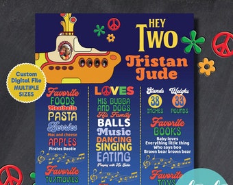 HEY TWO Birthday MILESTONE Poster | The Beatles Hey Jude Theme | About Me Chalkboard Sign | Custom Digital File | 2nd Birthday Party Decor