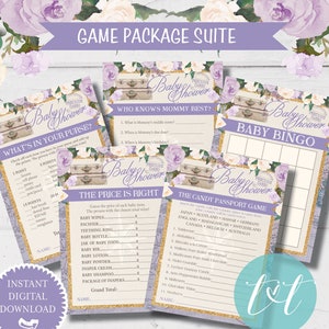 TRAVEL BABY SHOWER Games Suite | Precious Cargo Baby Shower Games Instant Download | Lavender Purple Theme